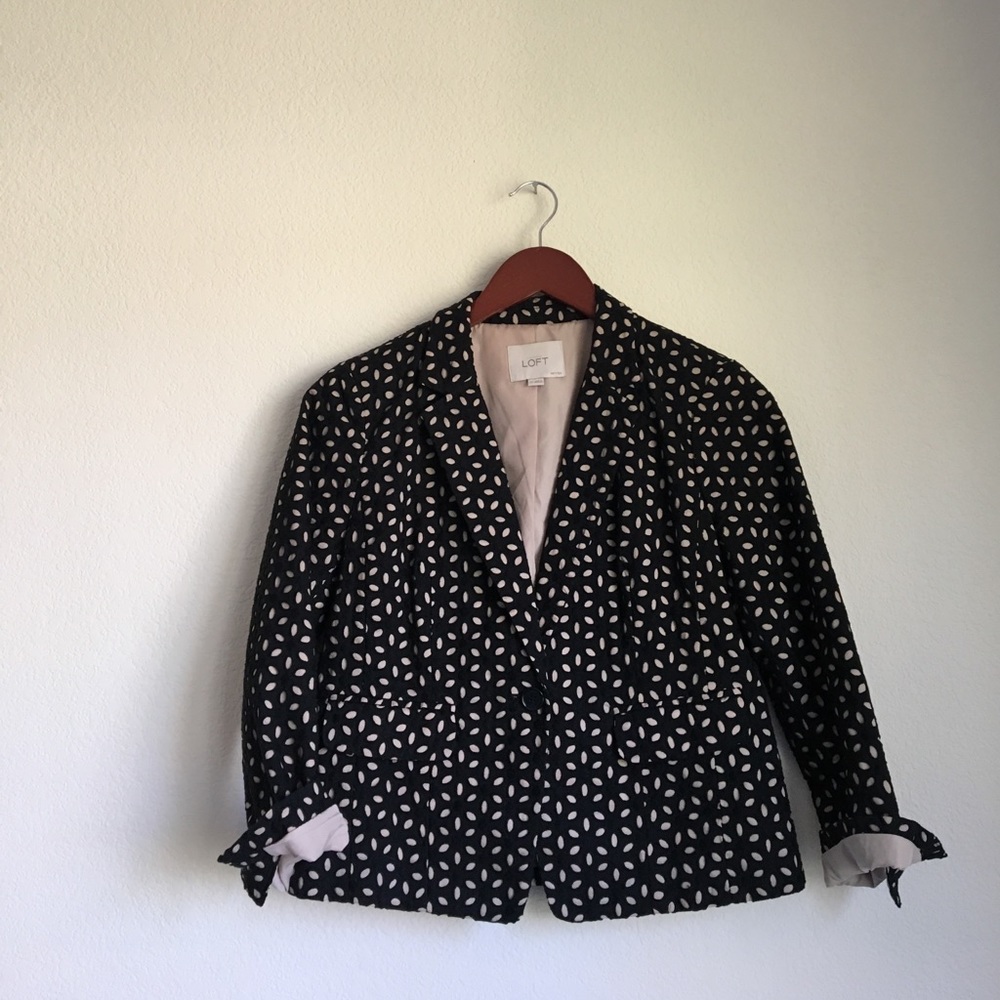 LOFT Eyelet Blazer Black 3/4 Sleeves Petite
