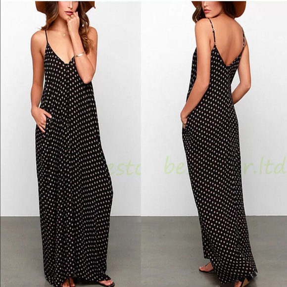 GORGEOUS BLACK AND SPOTTED BOHEMIAN MAXI DRESS!!! - Picture 2 of 4