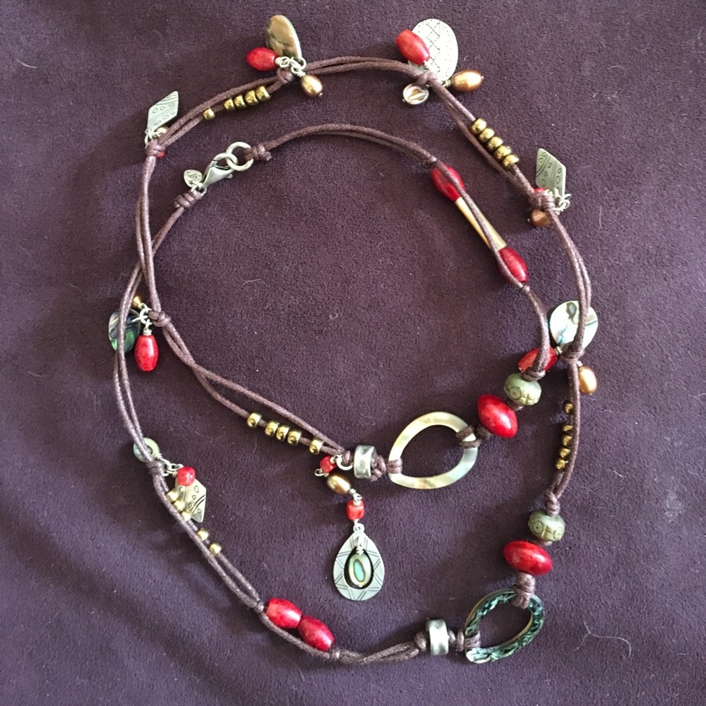 Retired Silpada Coral Mixed Stone Silver Necklace