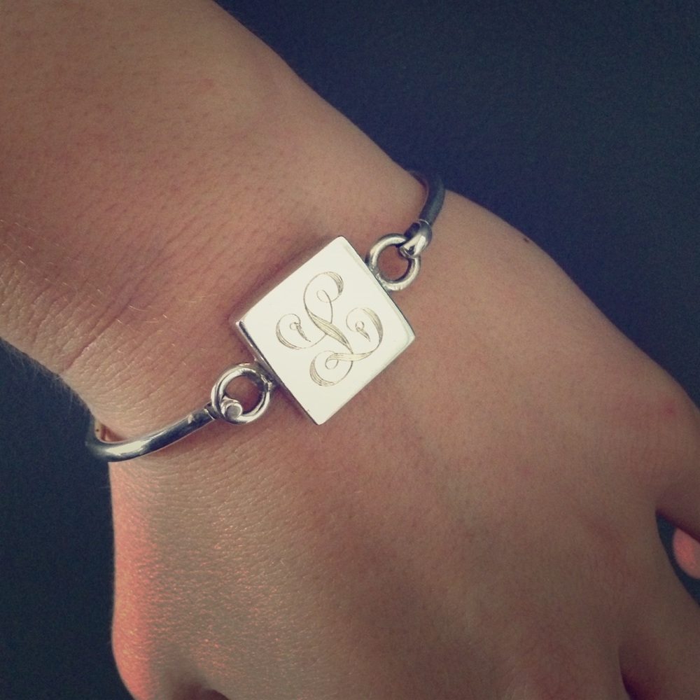Monogrammed silver bracelet