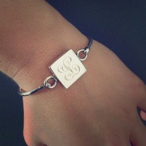 Monogrammed silver bracelet