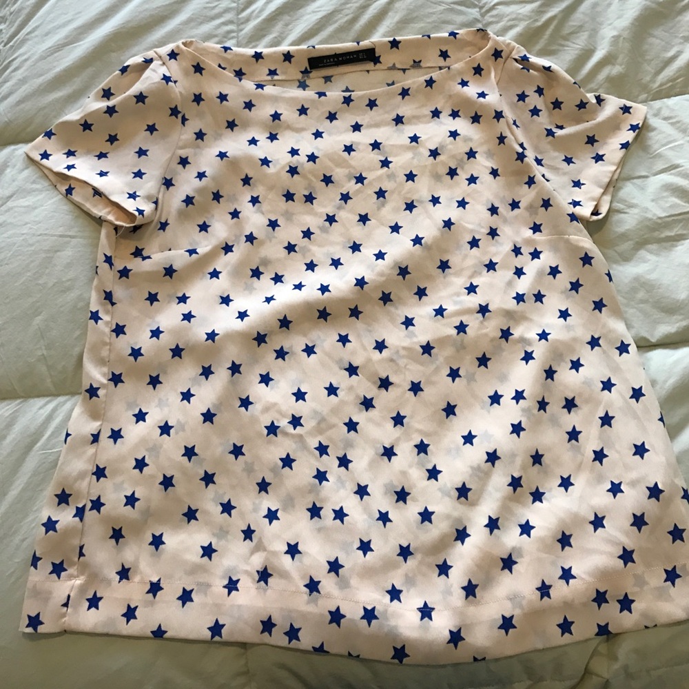 Zara pink and blue star cap-sleeve top
