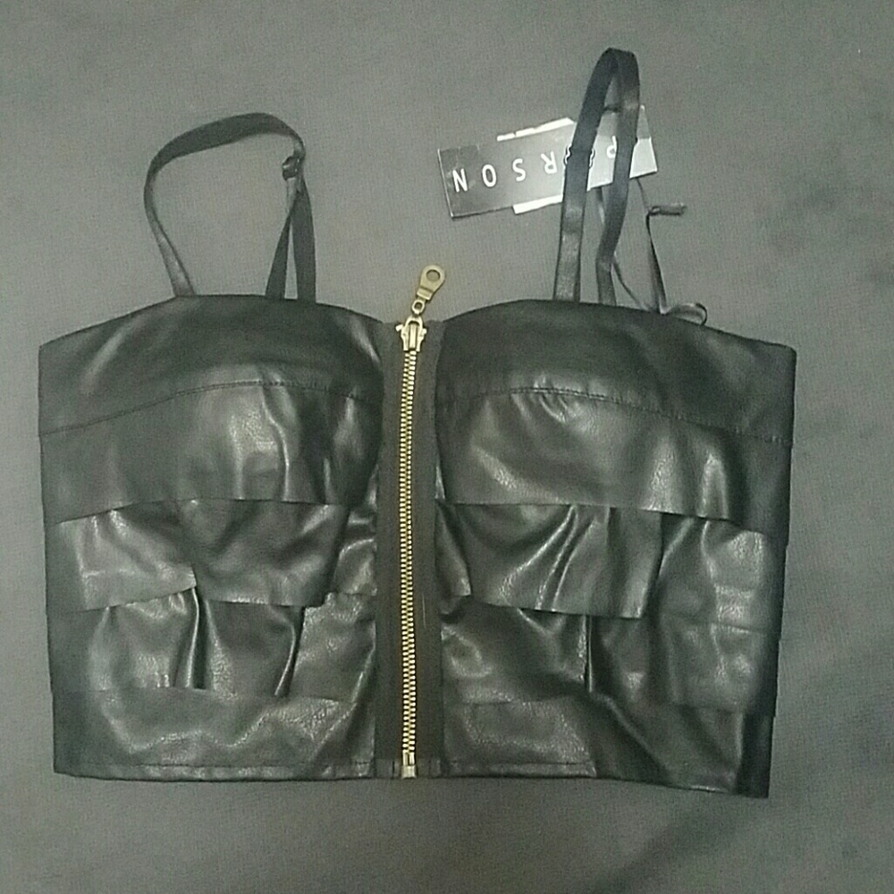 NWT Black Faux Leather Half Top