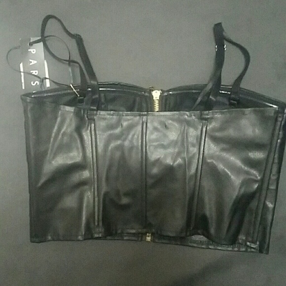 NWT Black Faux Leather Half Top - Picture 2 of 2