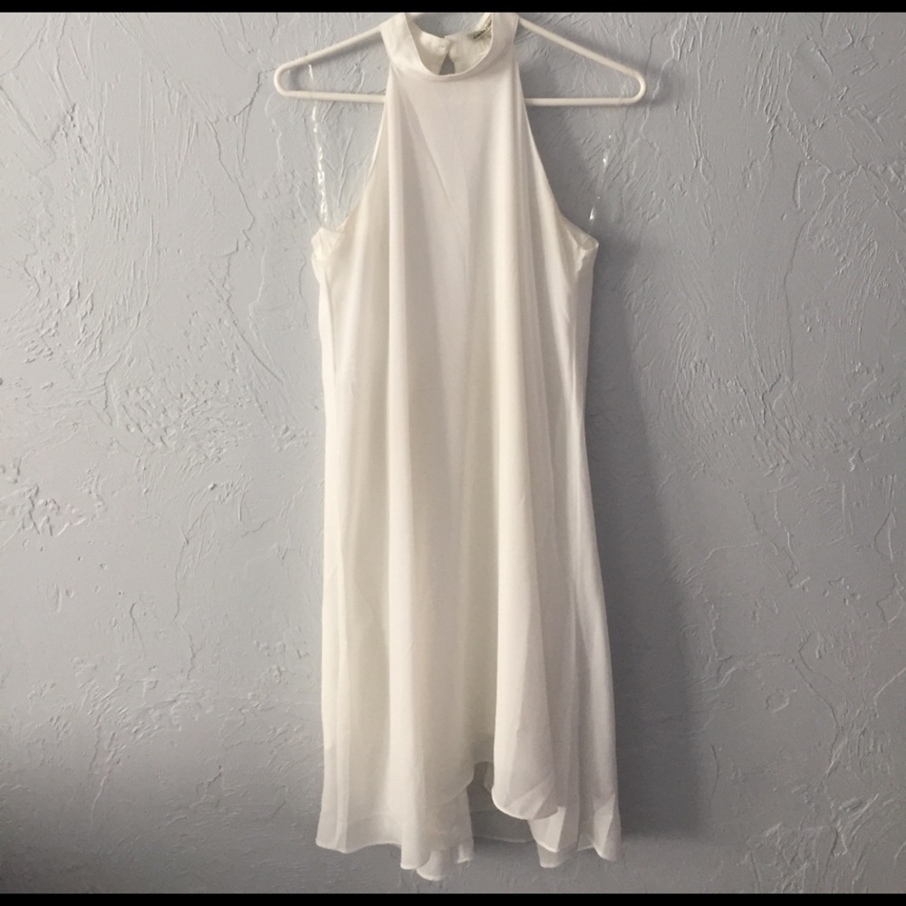 High Neck White Chiffon Dress