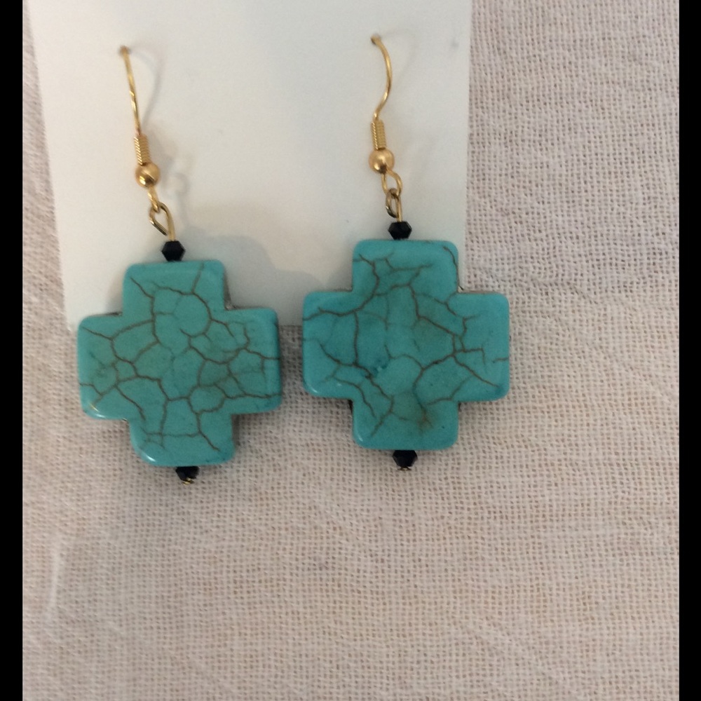 Turquoise cross charm earrings Handcrafted