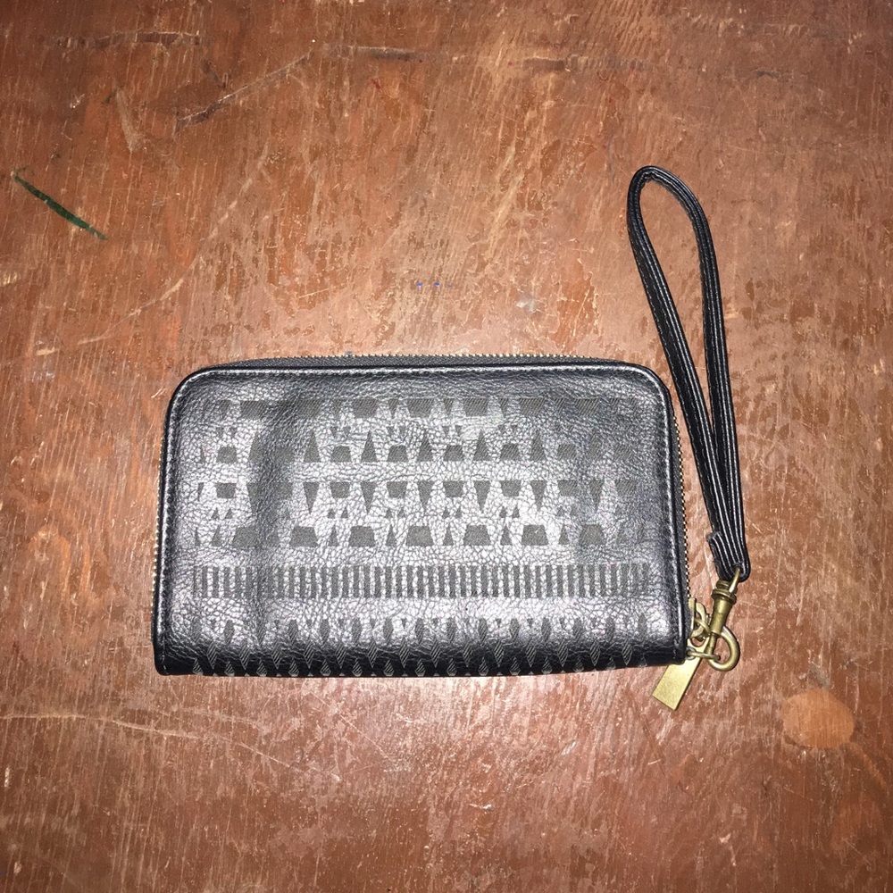 Black Aztec detail wristlet