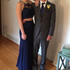 Navy (2 piece) Floor-Length Formal Dress