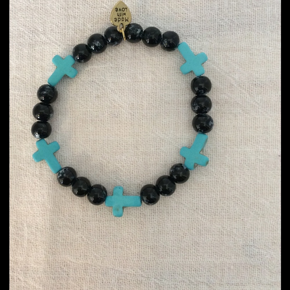 Turquoise cross charm bracelet Handcrafted