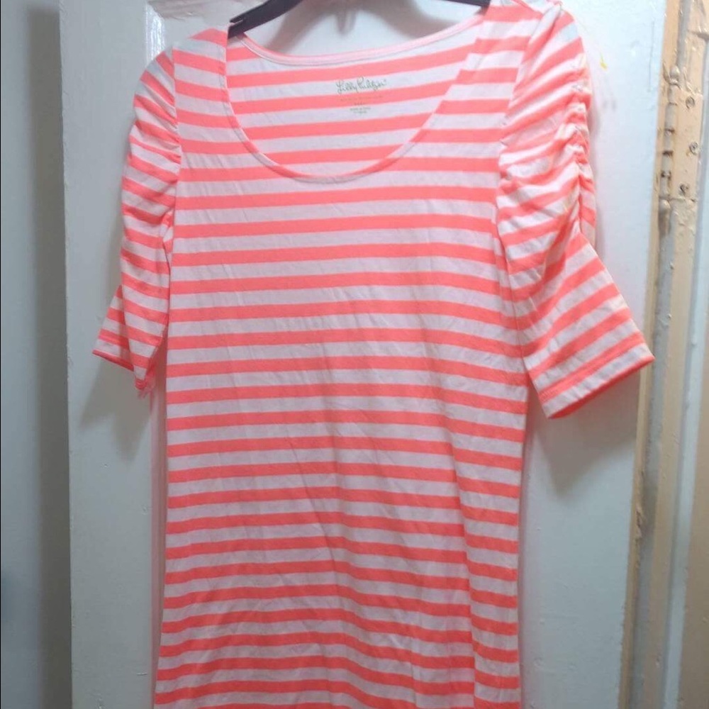Peach and white stripe dress neon