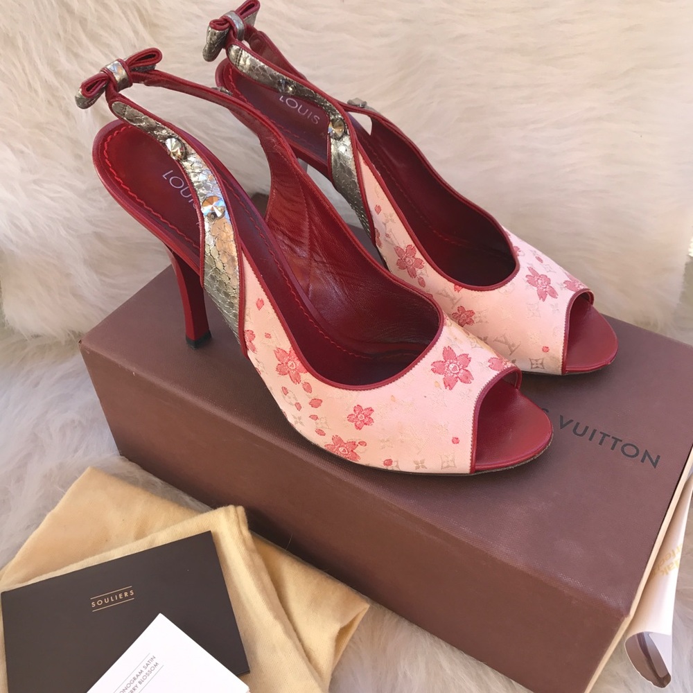 LOUIS VUITTON SATIN CHERRY BLOSSOM MURAKAMI HEELS