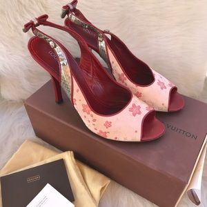 LOUIS VUITTON SATIN CHERRY BLOSSOM MURAKAMI HEELS