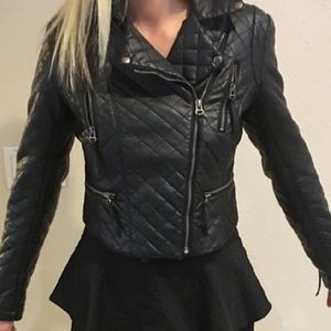 Cropped Quilted Vegan Leather Moto Jacket