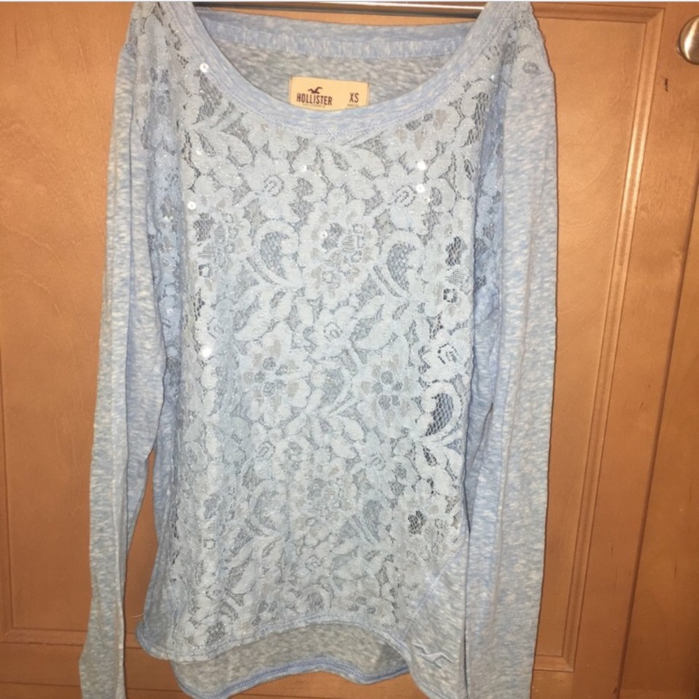 Blue sequin floral patterned Hollister long sleeve