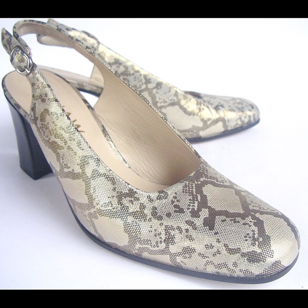 Gold Metallic Shoes Leather Slingbacks Size 7.5.