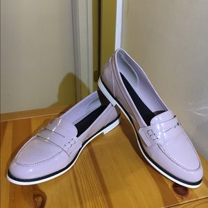 Pink faux patent loafers by: forever21