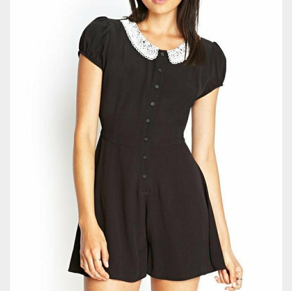 Black and White Romper with Lace Collar