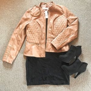 NY&Co Tan Peplum Moto Jacket