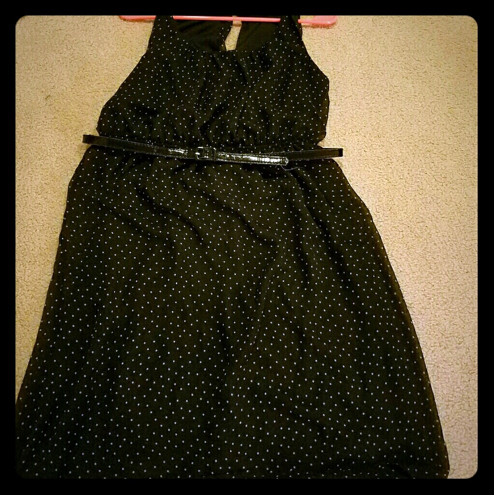 Black Dress with Mint Green Polka Dots and belt.