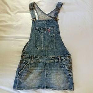 Mini denim overall skirt