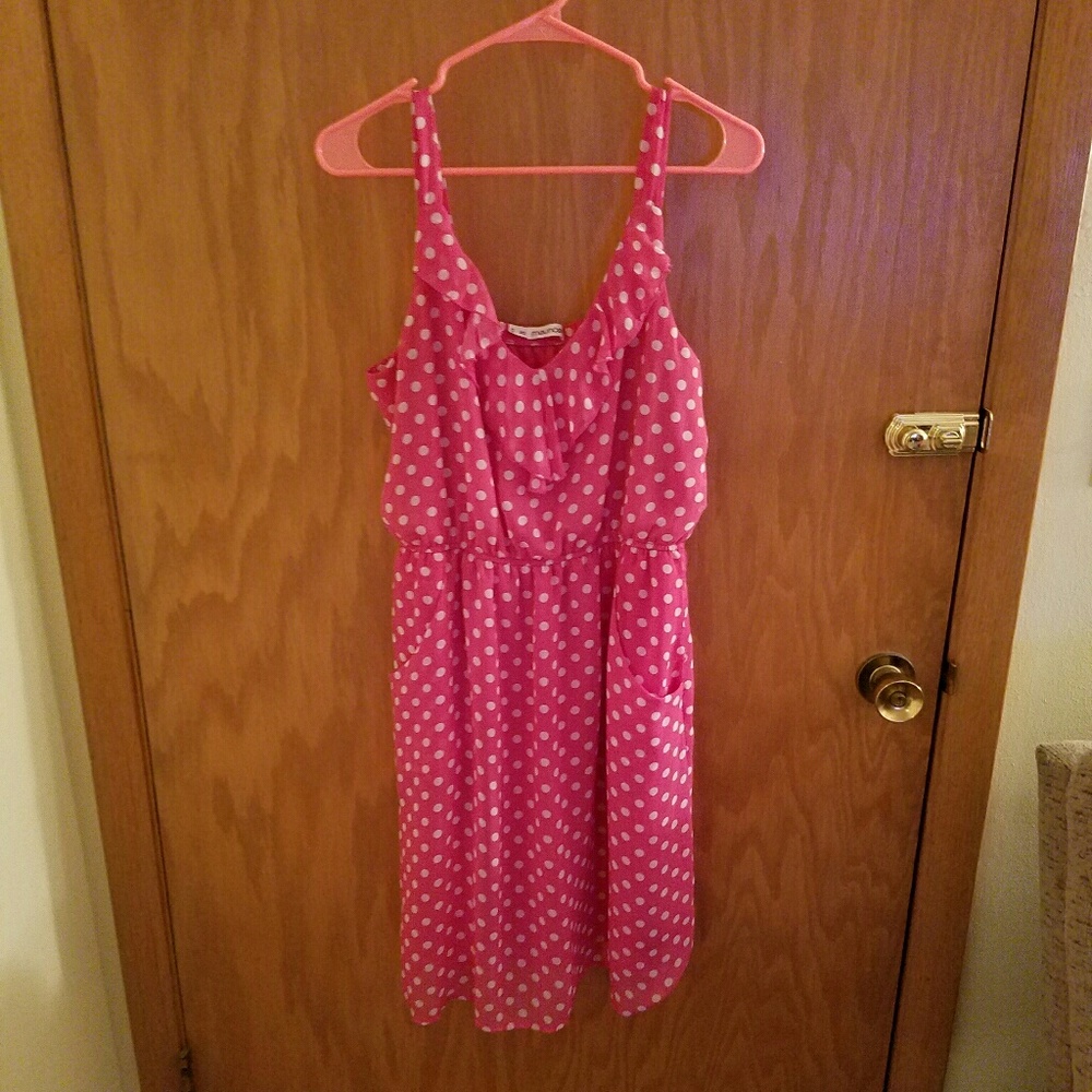 Pink dress with white polka dots, plus size 0