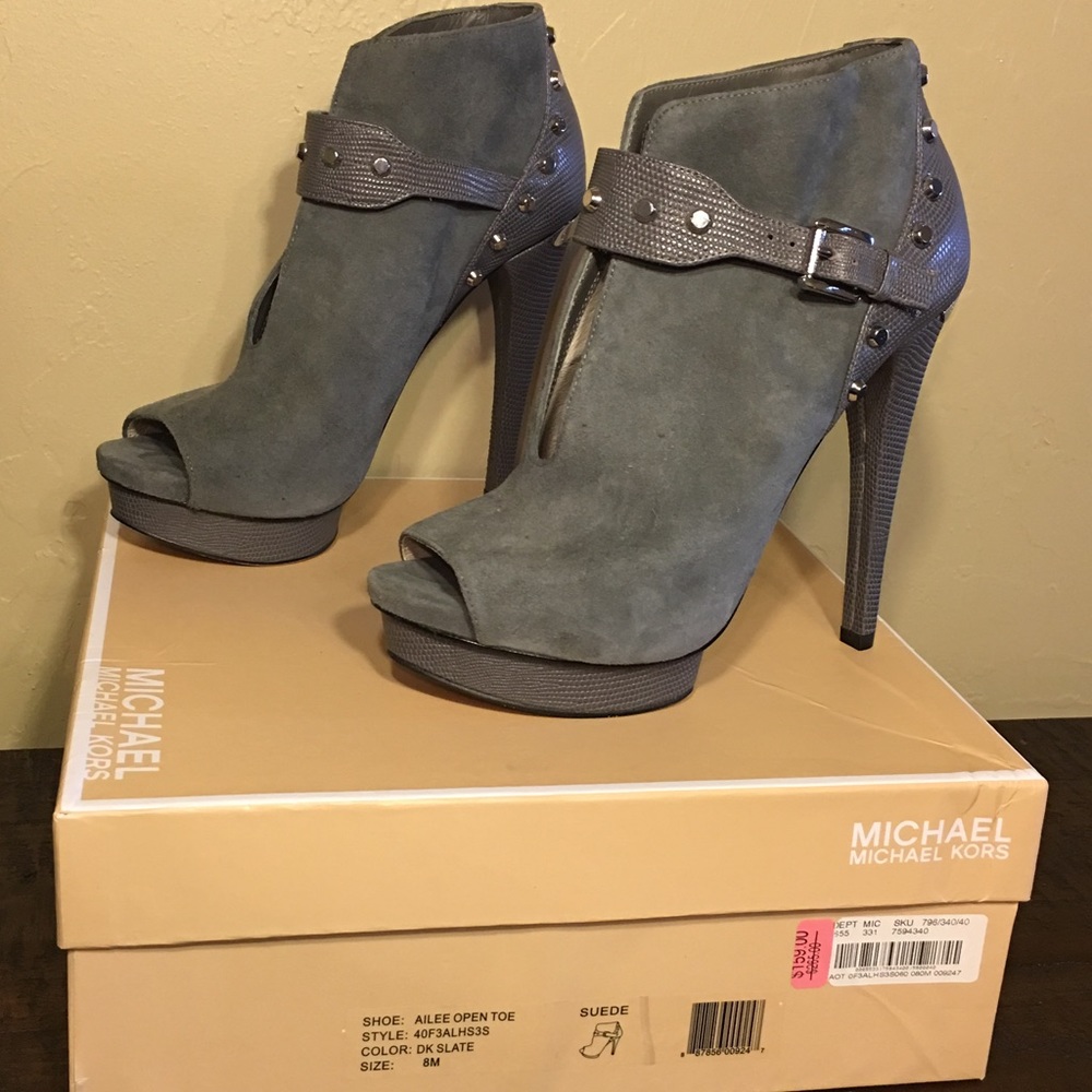 Michael Kors Ailee Open Toe Bootie Dark Slate 8M
