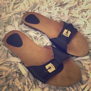 Dr. Scholl leather slide flat sandals