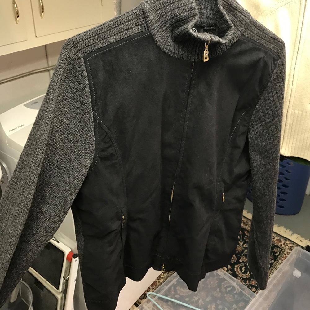 Suede and wool sweater