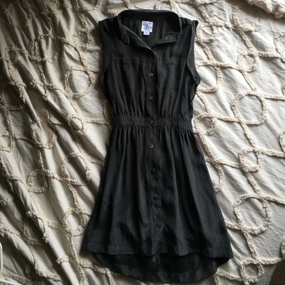 UO Yellow is Gold S silk cutout shirt dress