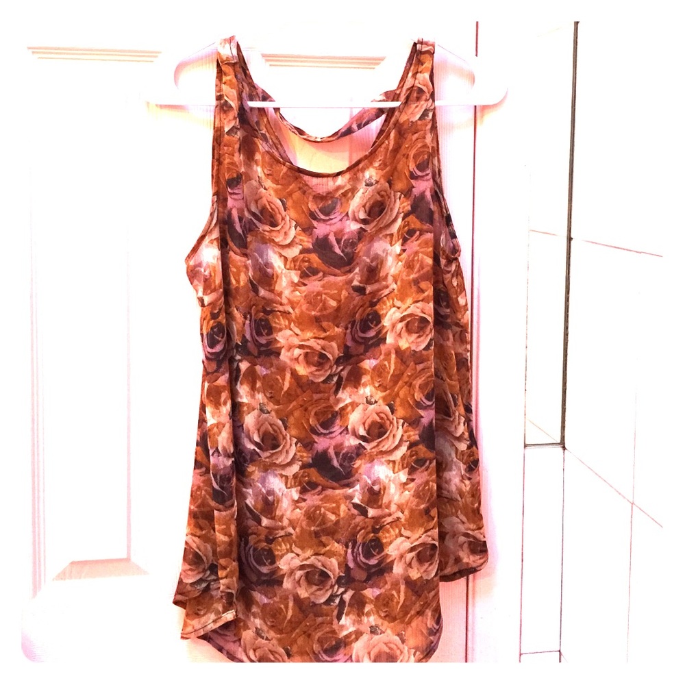 Floral, sheer, & sleeveless blouse