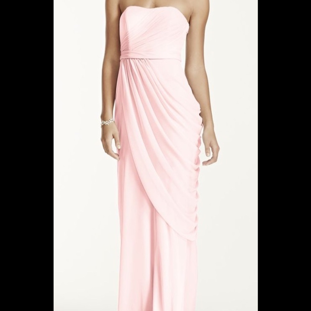 Long Strapless Mesh Dress with Side Draping