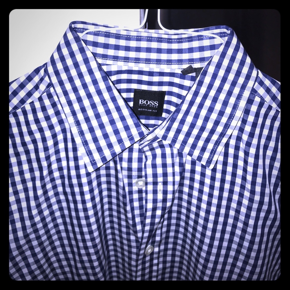 Hugo Boss Blue Gingham Dress Shirt