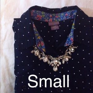 Blue and White Polka Dot Button Down