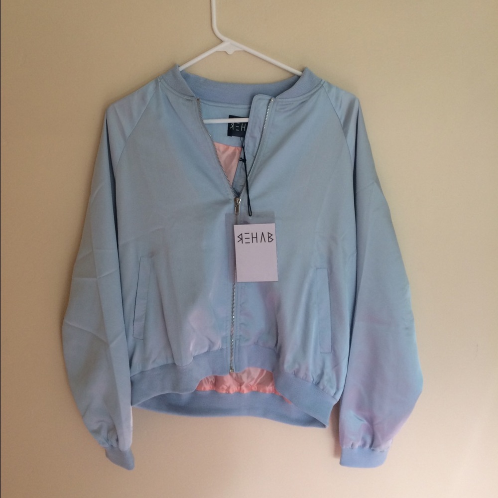 Satin blue bomber jacket