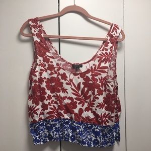 Topshop Red & Blue Floral Crop Top