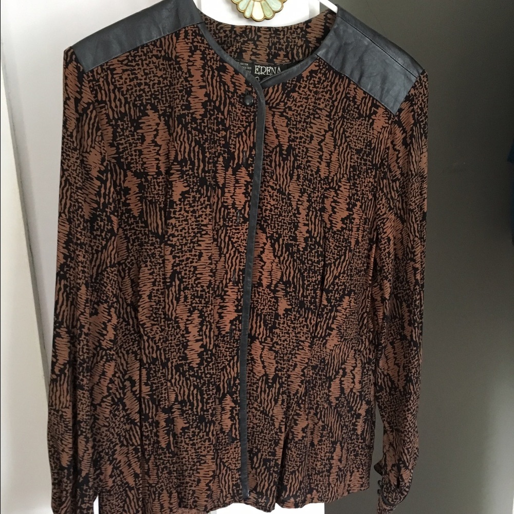 Vintage leather trim blouse