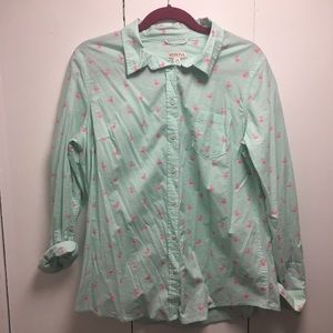 Merona Mint Green Flamingo Print Button Down