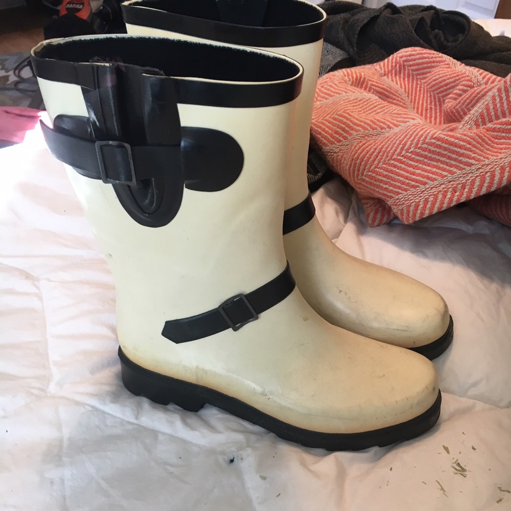 Cream colored rain boots