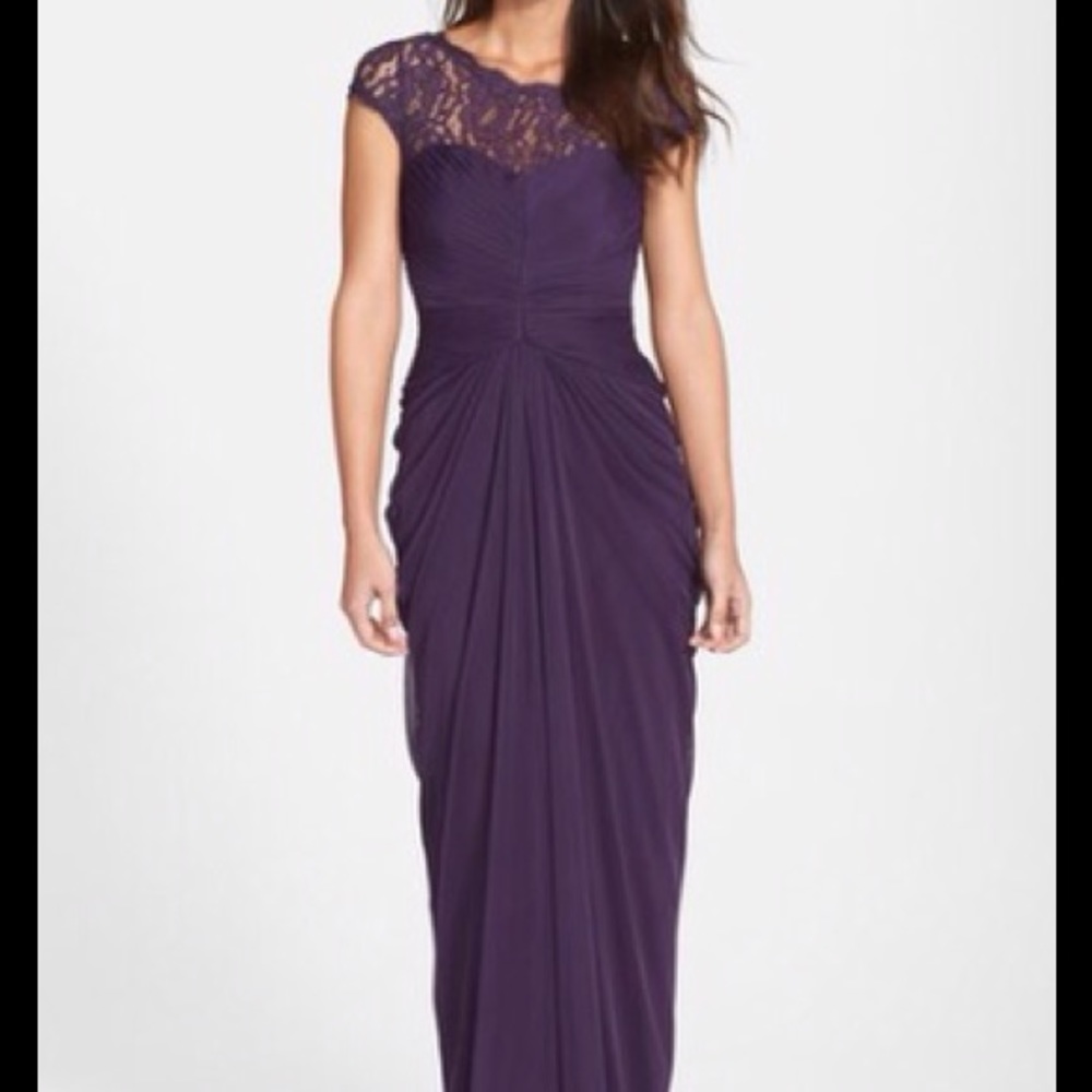Adrianna Papell Lace Yoke Drape Gown