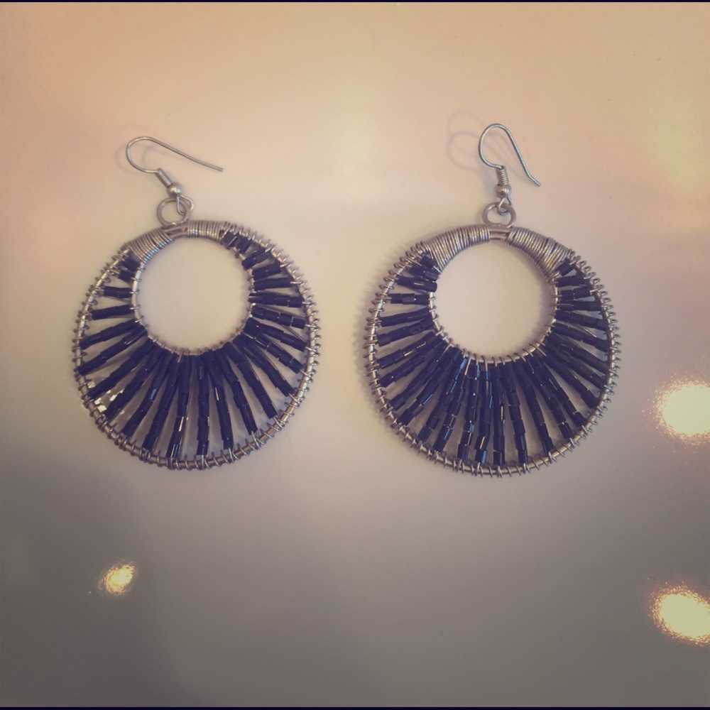 Black Beaded Hoops