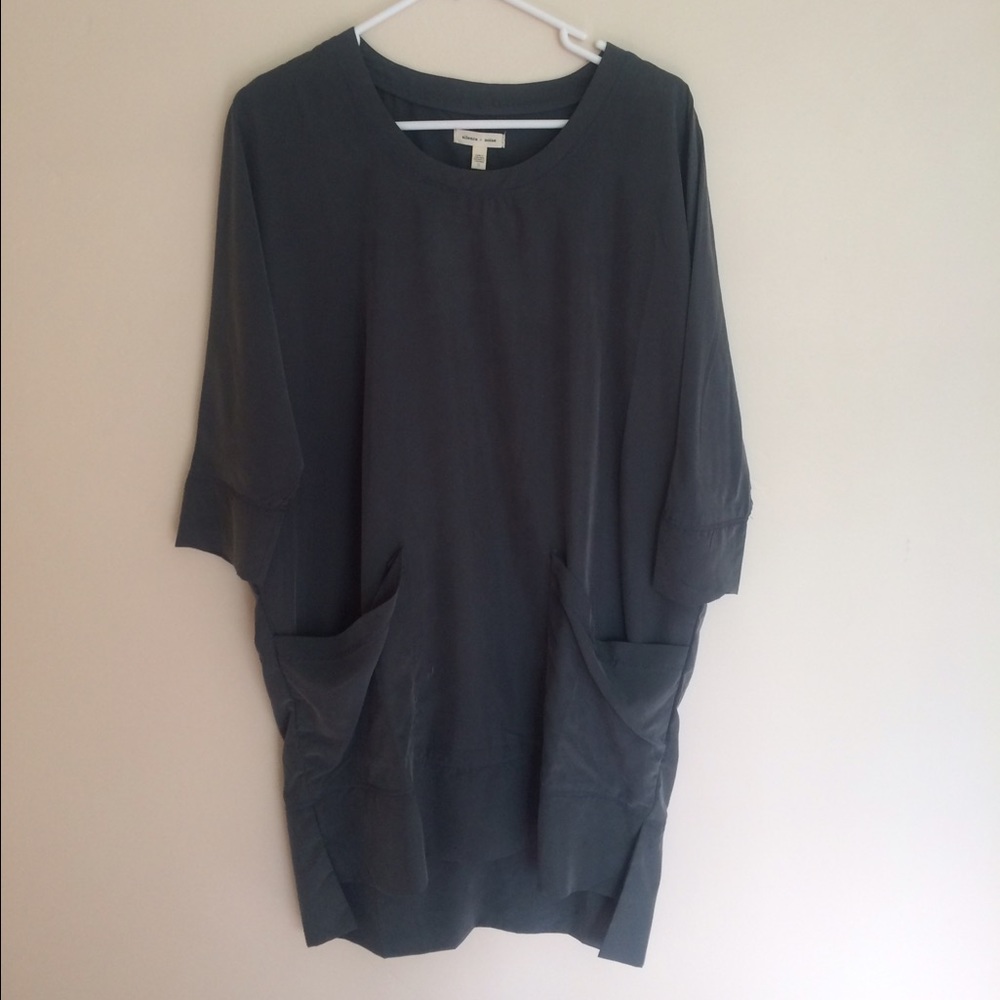 Dark green, grey dress