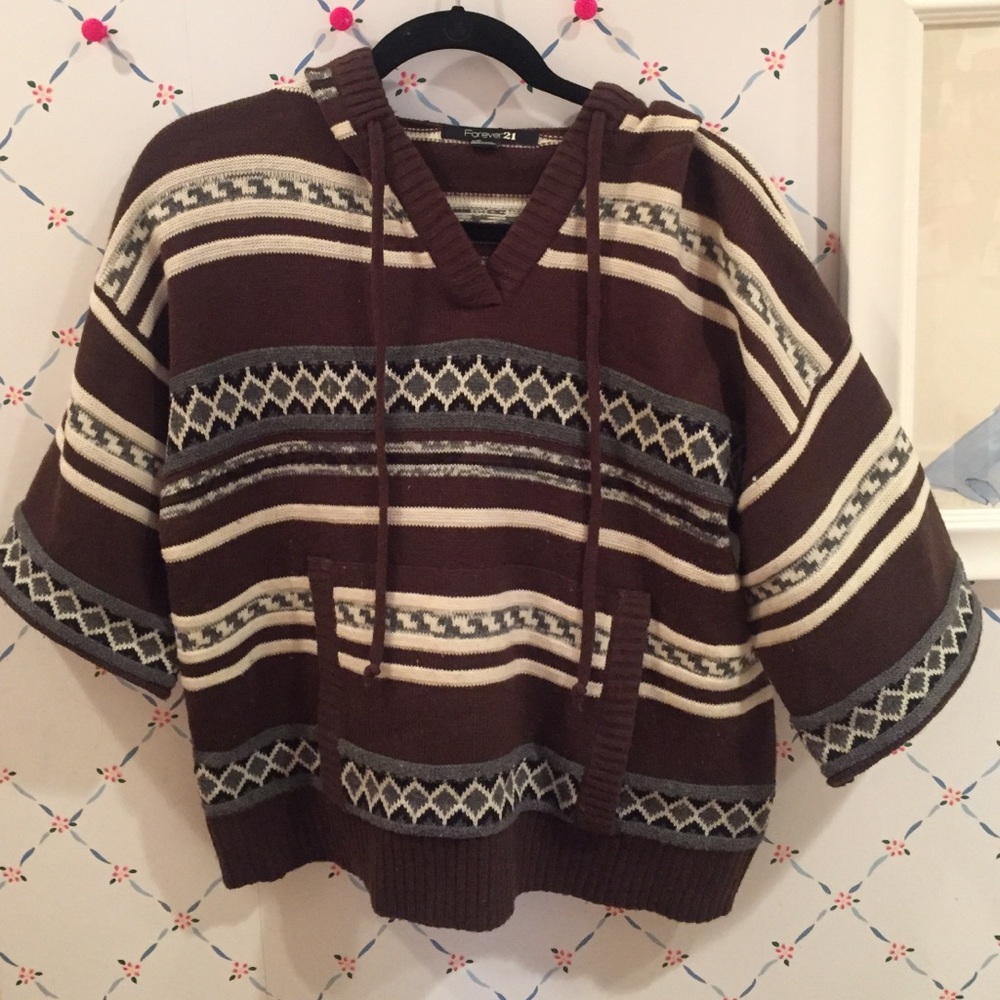 Patterned poncho with hood