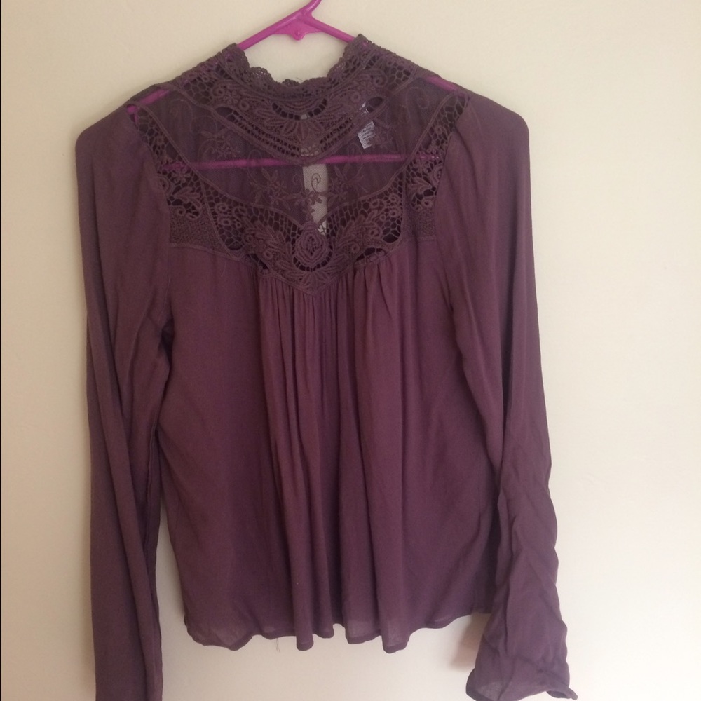 Dark purple, taupe long sleeve shirt