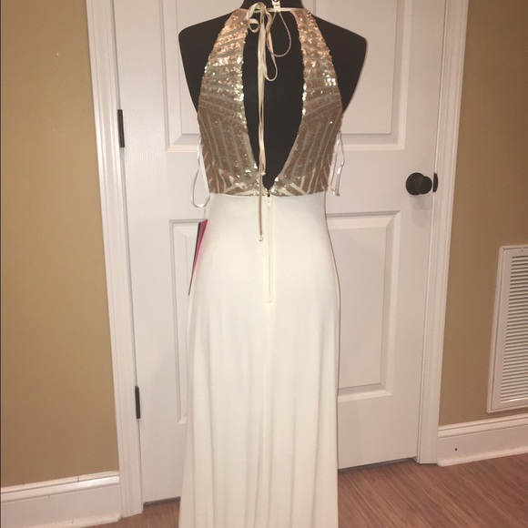 White and Gold Sequin Prom Dress - Picture 2 of 3