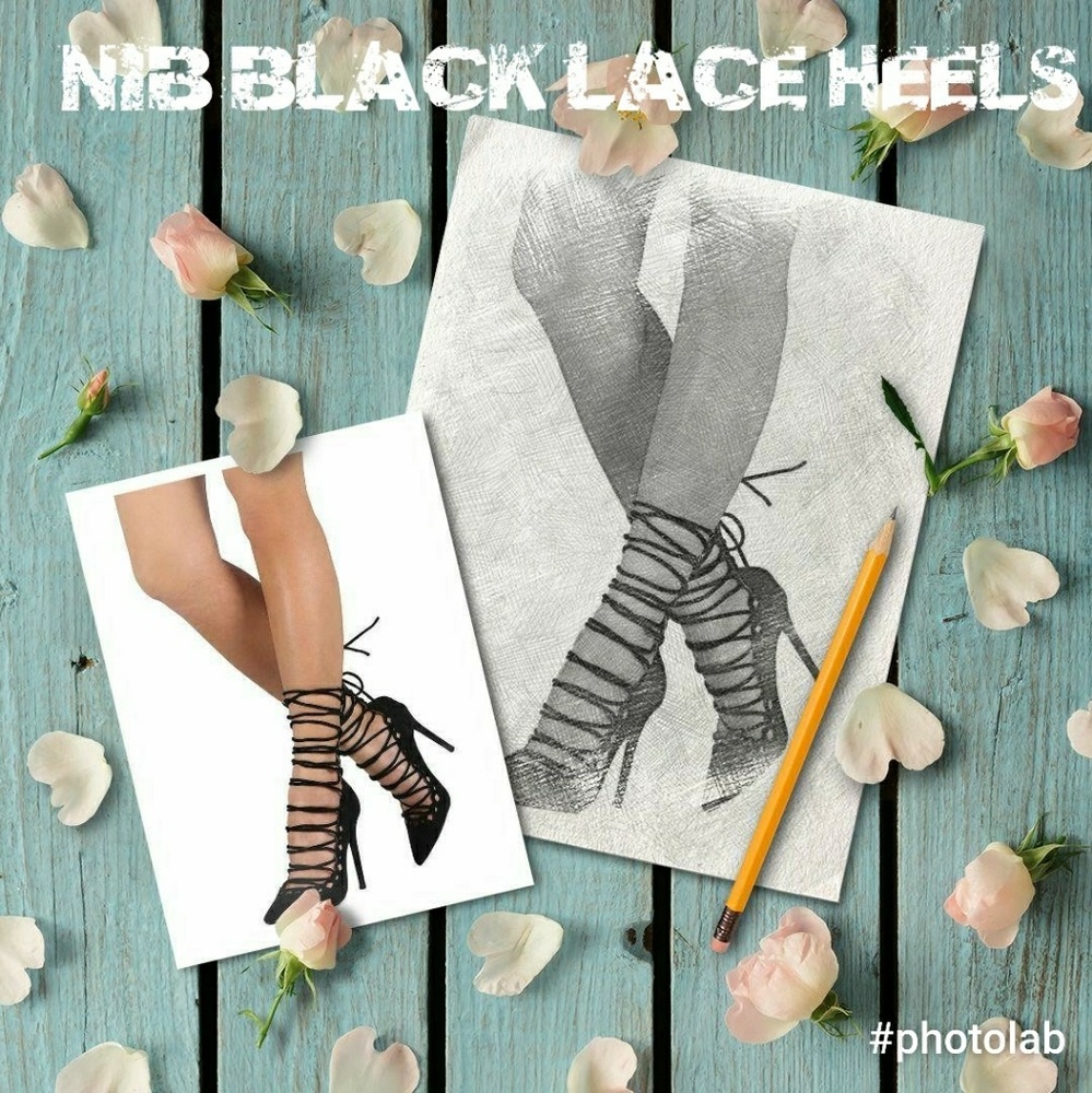 NIB Liliana Black Lace Up Stiletto Heels Size 11