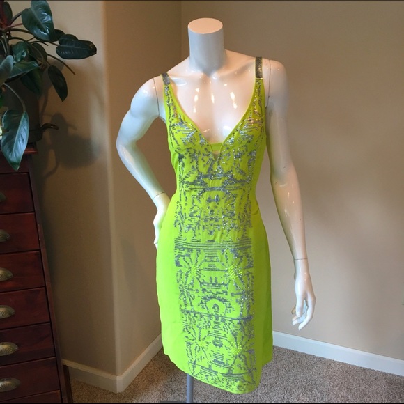 Anthropologie Dresses & Skirts - Yoana Baraschi lime SZ 6 dress with silver sequins