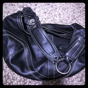 Black leather coach purse
