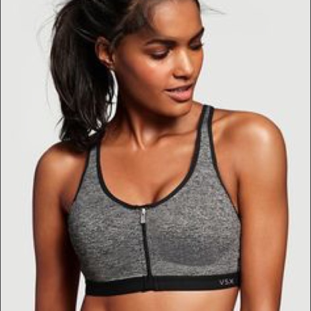 VS knockout gray zip up front close sport bra 32DD