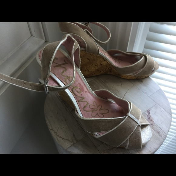 Tan suede by sheen cork wedges. - Picture 3 of 3
