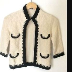 CAbi Open Front Cardigan Ivory Black Sweater